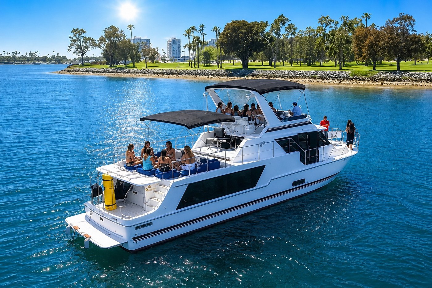 Party Boat — Double-Decker Party Pontoon with Waterslide at Lake Wakatipu